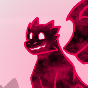 A shadowey, smiling, pinkish dragon.